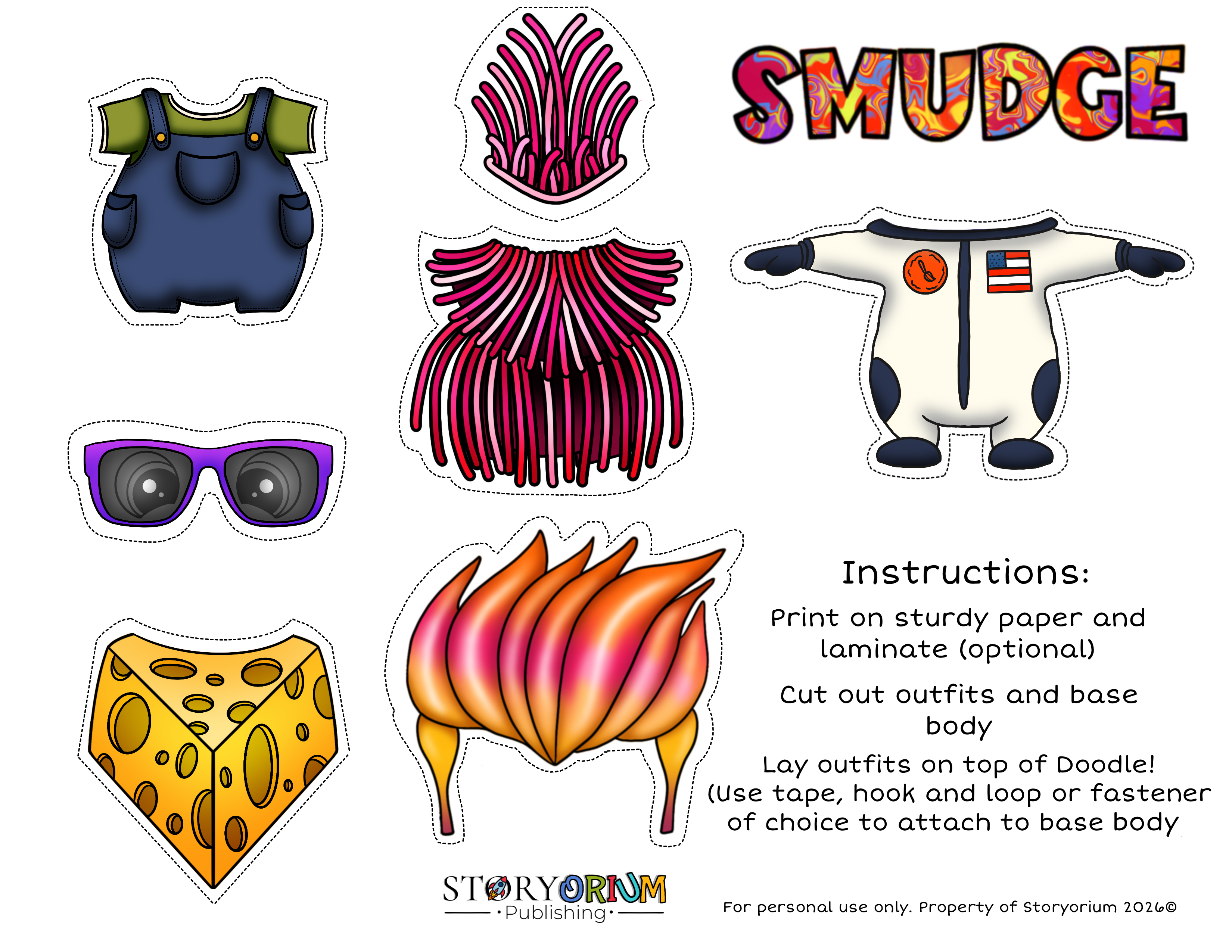Smudge's colorful paper doll costumes